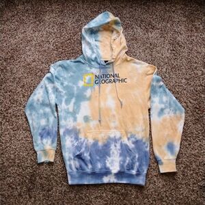 National Geographic Bahamas Hoodie Small Tie-Dye Explore Graphic Pastel Blue